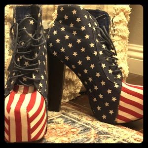 American flag print size 10 lace up booties